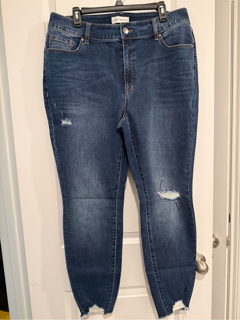 Lane Bryant High-Rise Skinny Jeans with Distressed Hem
